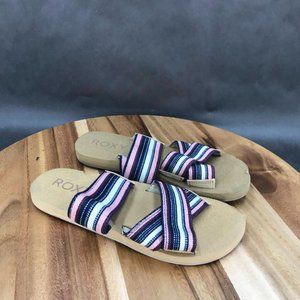 Roxy Shoreside Slip On Pink Striped Strap Slides Sandals Womens Size 6